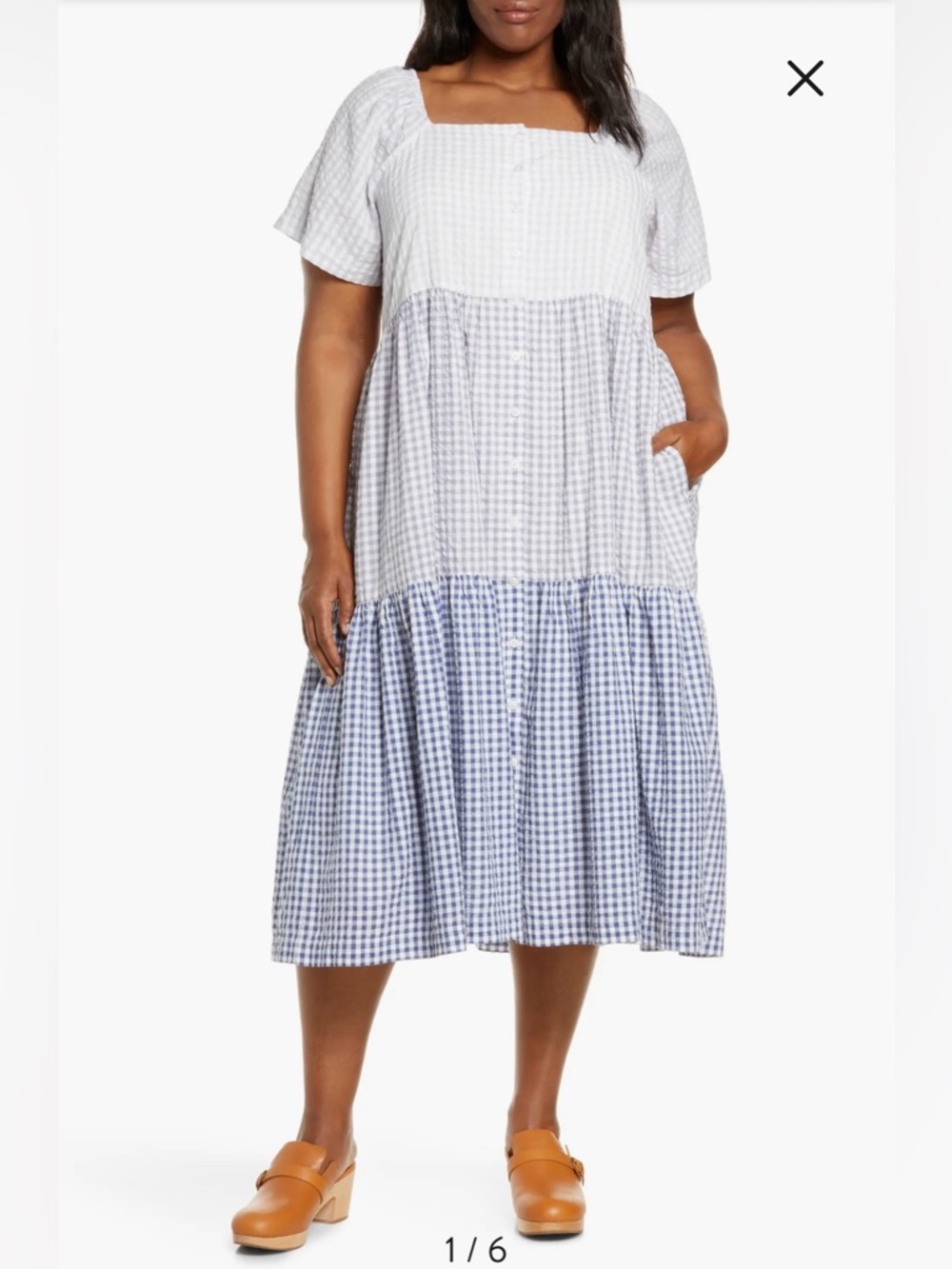Madewell Blue and White Gingham Tiered Midi Dress
